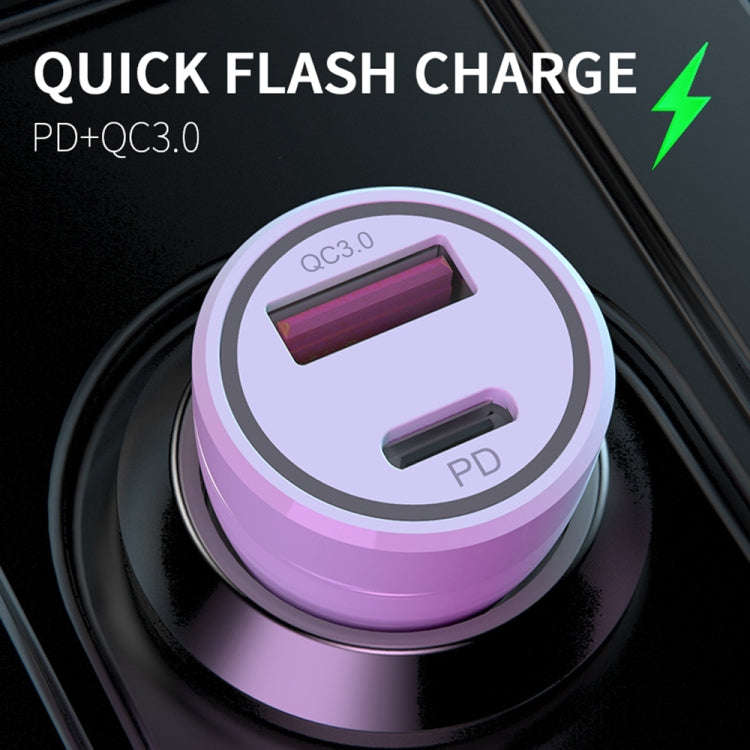 P21 Portable PD 20W + QC3.0 18W Dual Ports Fast Car Charger with USB to Type-C Cable Kit(White)