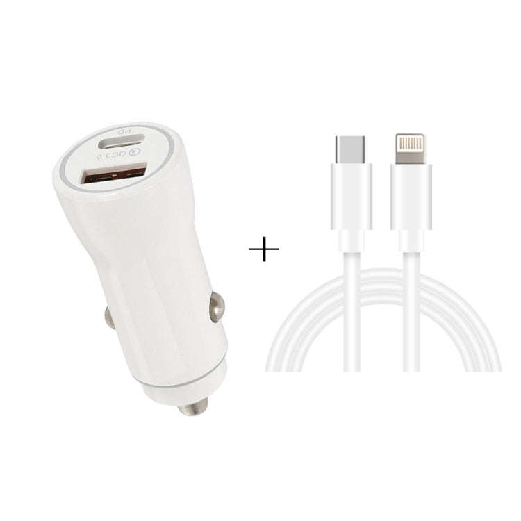 P21 PD 20W USB-C / Type-C + QC3.0 18W USB Fast Car Charger with USB-C / Type-C to 8 Pin Data Cabl...