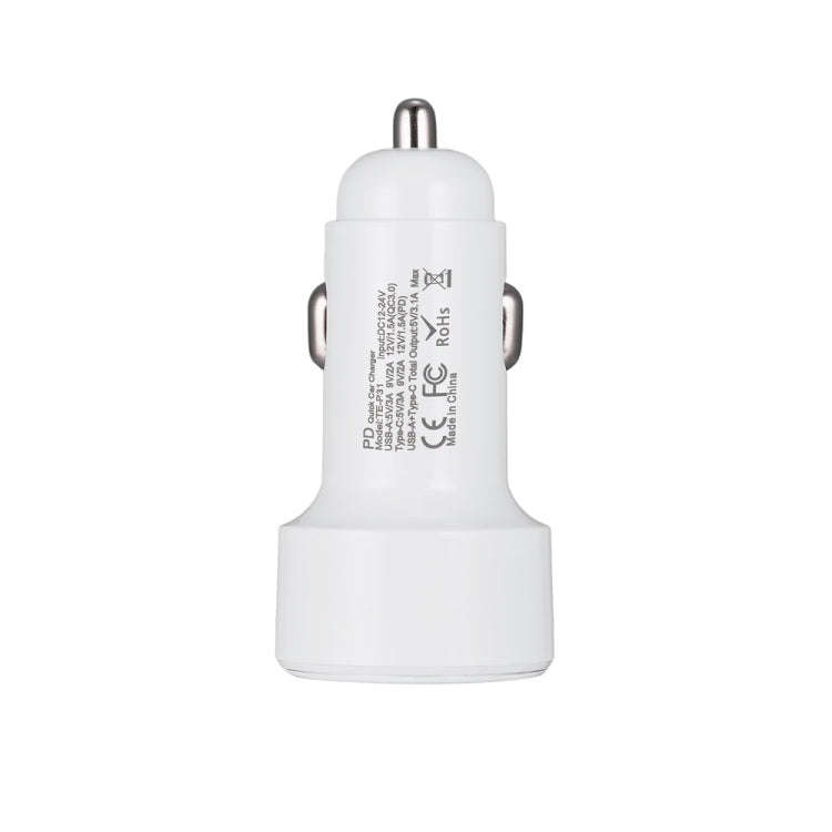 TE-P31 PD 20W USB-C / Type-C + QC3.0 18W USB Fast Car Charger(White)