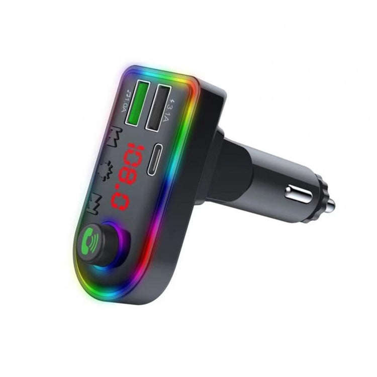F8 Car FM Transmitter Colorful Light Type-C Car MP3 Player