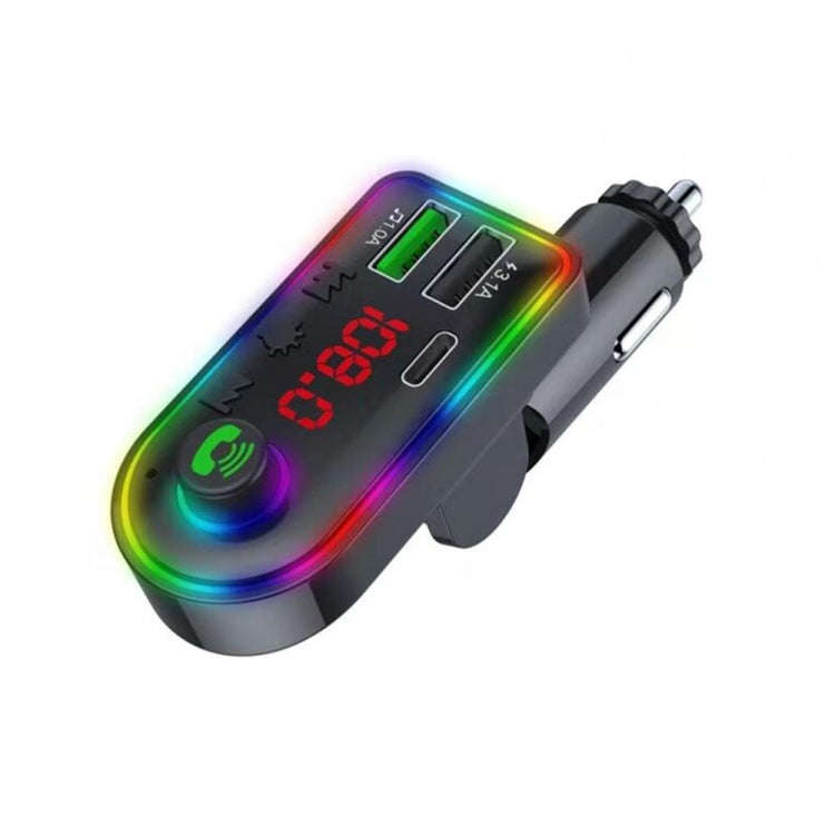 F8 Car FM Transmitter Colorful Light Type-C Car MP3 Player