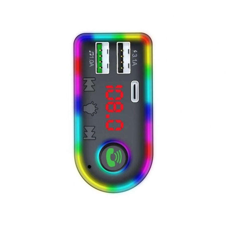 F8 Car FM Transmitter Colorful Light Type-C Car MP3 Player