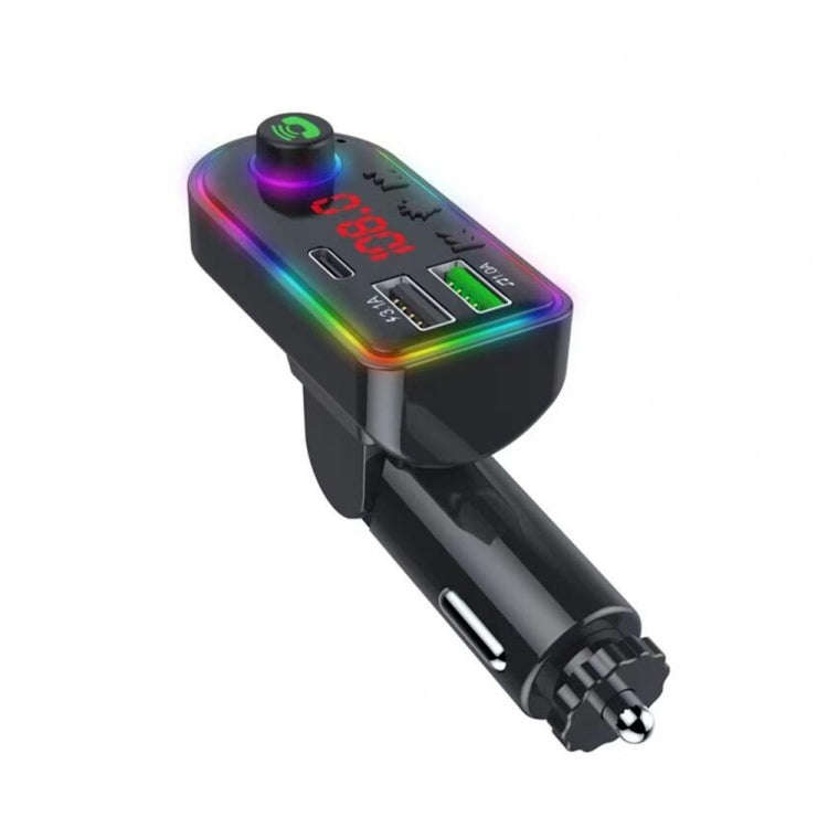 F8 Car FM Transmitter Colorful Light Type-C Car MP3 Player