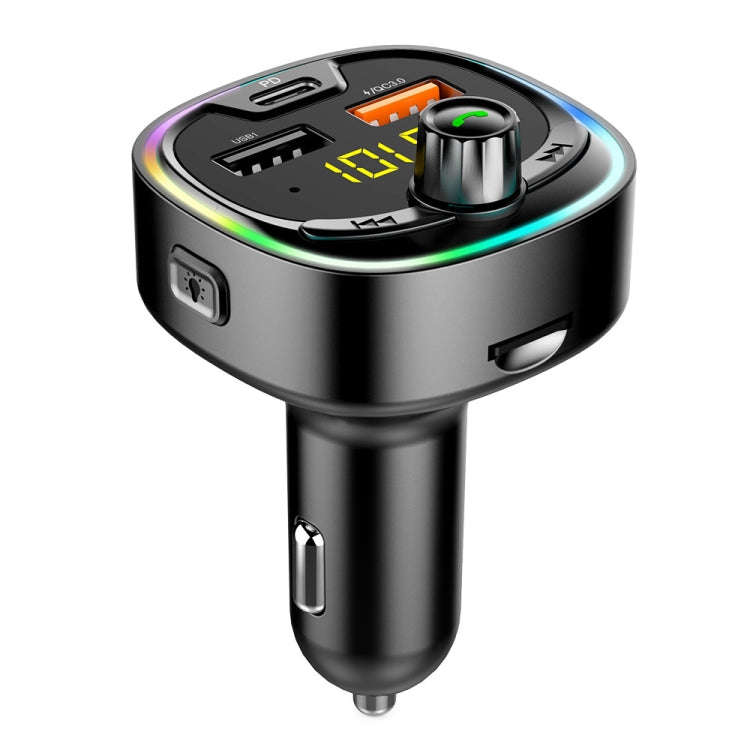 BT08D FM Transmitter Hands-free Car Kit MP3 Audio Player with QC3.0 + PD18W 5A Auto Fast Charger ...