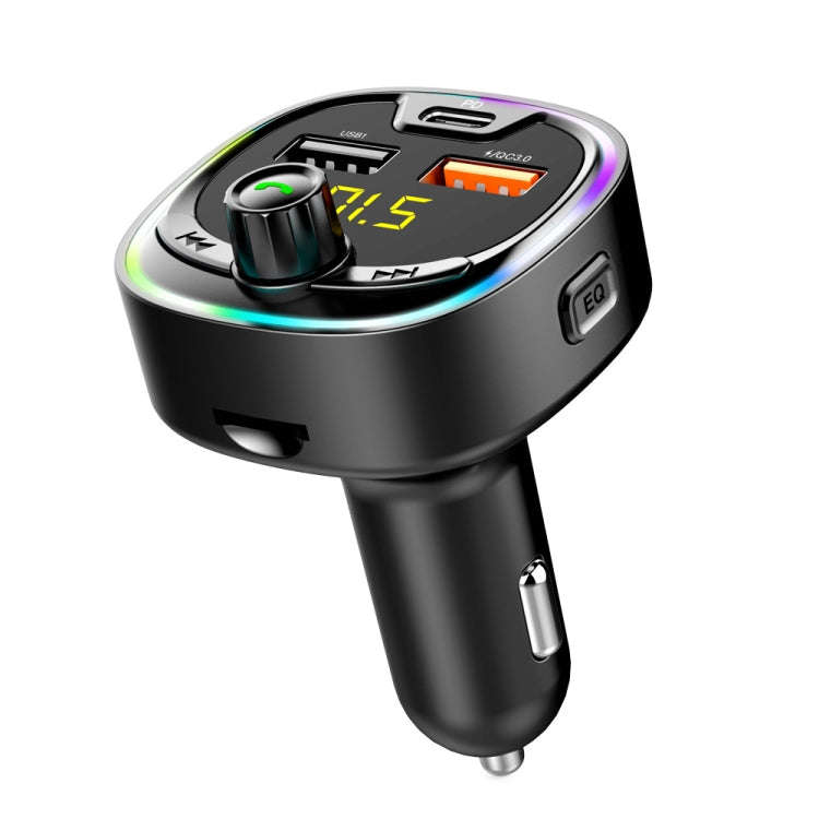 BT08D FM Transmitter Hands-free Car Kit MP3 Audio Player with QC3.0 + PD18W 5A Auto Fast Charger ...