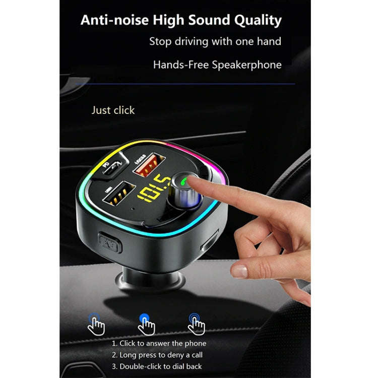 BT08D FM Transmitter Hands-free Car Kit MP3 Audio Player with QC3.0 + PD18W 5A Auto Fast Charger ...