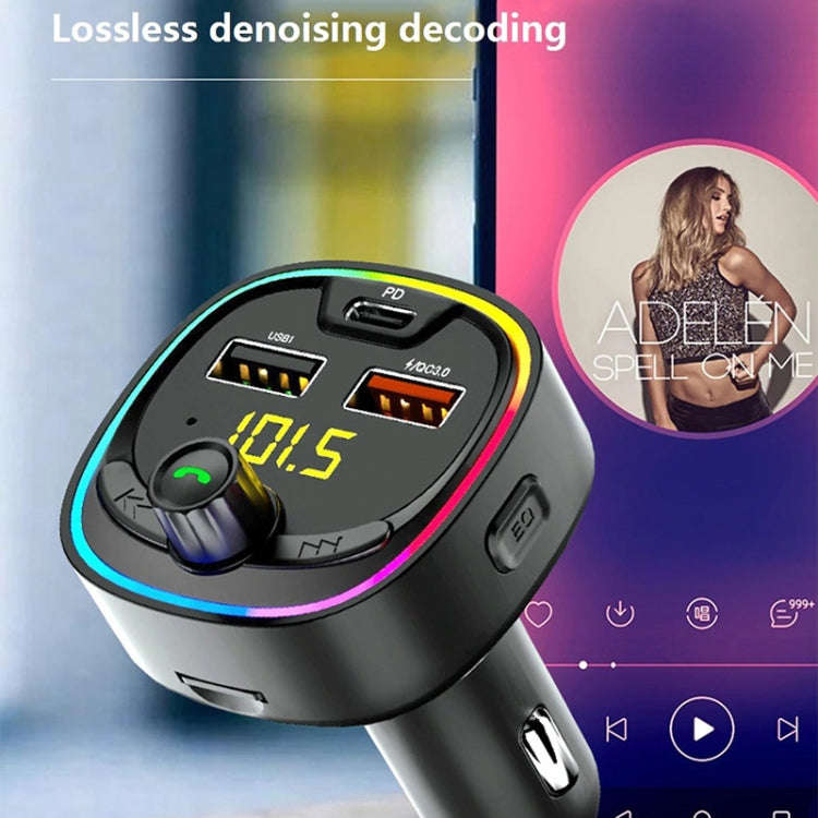 BT08D FM Transmitter Hands-free Car Kit MP3 Audio Player with QC3.0 + PD18W 5A Auto Fast Charger ...