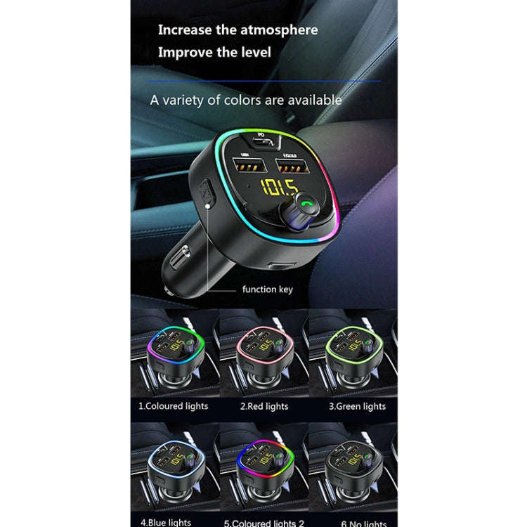 BT08D FM Transmitter Hands-free Car Kit MP3 Audio Player with QC3.0 + PD18W 5A Auto Fast Charger ...