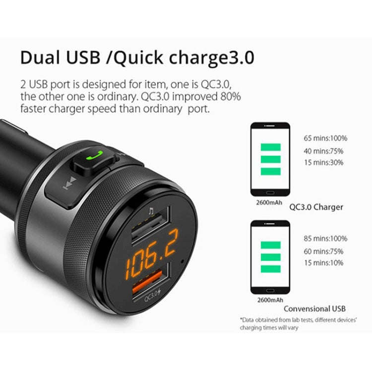 C57 QC3.0 Wireless FM Transmitter Fast Car Charger Bluetooth 5.0 Hands-free Car Modulator USB Fla...