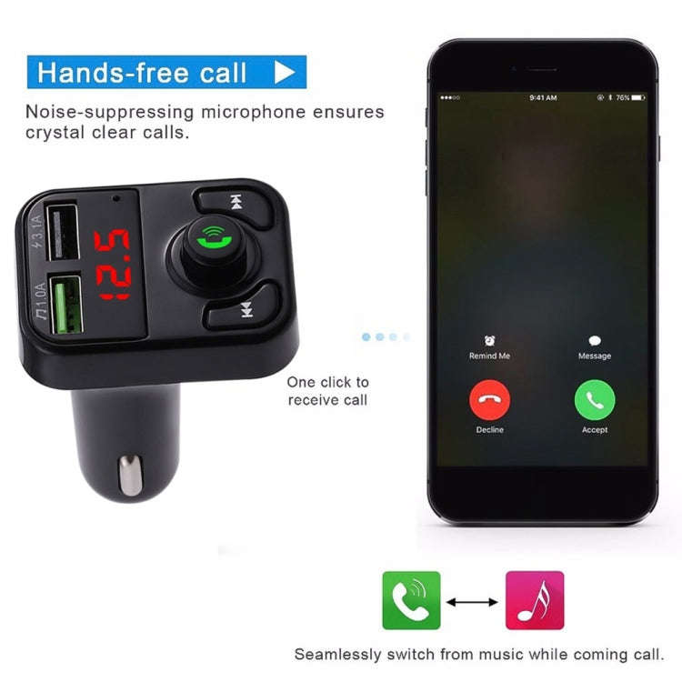X3 Wireless 5.0 Handsfree Car Kit FM Wireless Audio Receiver Transmitter MP3 Player Dual USB Digi...