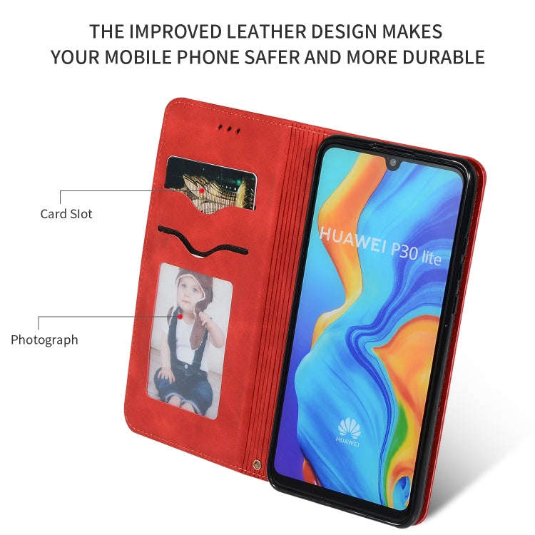 Retro Skin Feel Business Magnetic Horizontal Flip Leather Case for Huawei P30 Lite(Red)