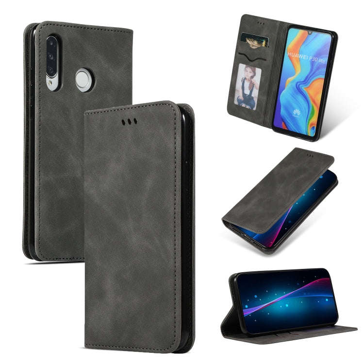 Retro Skin Feel Business Magnetic Horizontal Flip Leather Case for Huawei P30 Lite(Dark Gray)