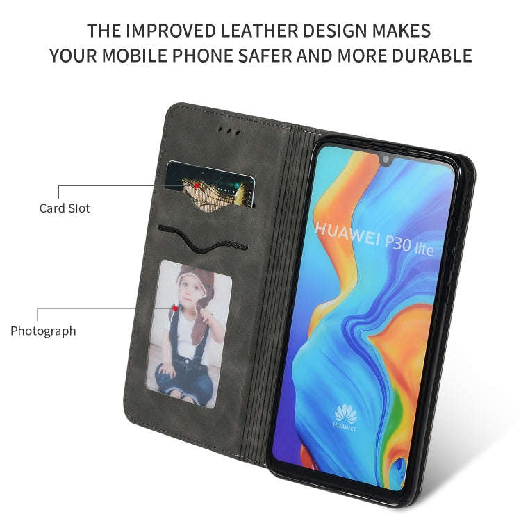 Retro Skin Feel Business Magnetic Horizontal Flip Leather Case for Huawei P30 Lite(Dark Gray)