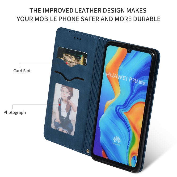 Retro Skin Feel Business Magnetic Horizontal Flip Leather Case for Huawei P30 Lite(Navy Blue)