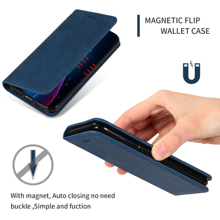 Retro Skin Feel Business Magnetic Horizontal Flip Leather Case for Huawei P30 Lite(Navy Blue)