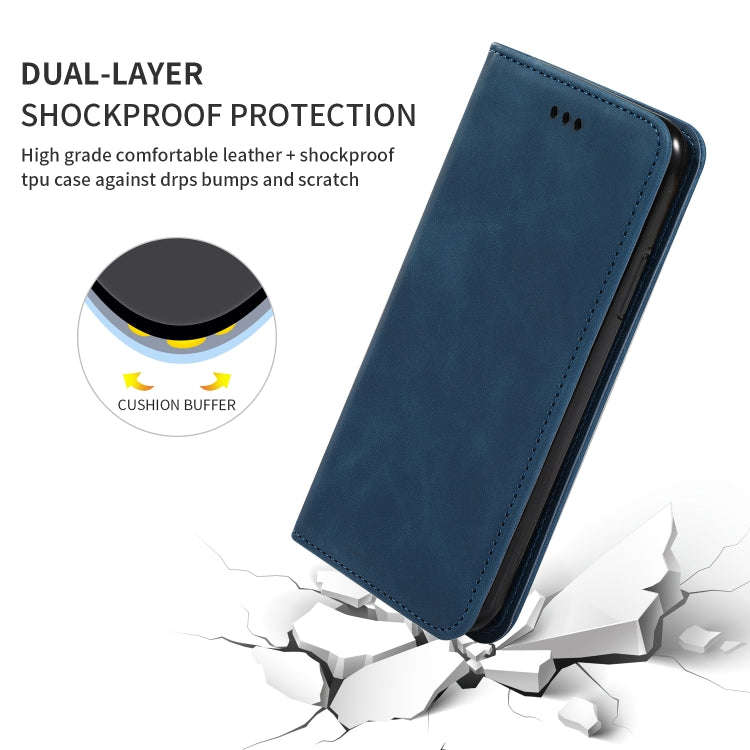 Retro Skin Feel Business Magnetic Horizontal Flip Leather Case for Huawei P30 Lite(Navy Blue)