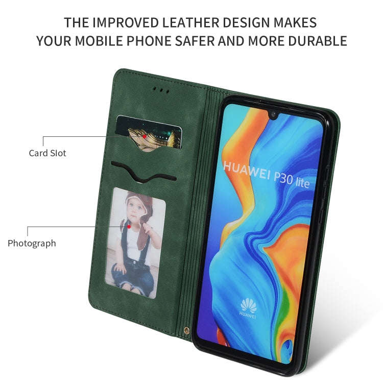 Retro Skin Feel Business Magnetic Horizontal Flip Leather Case for Huawei P30 Lite(Army Green)