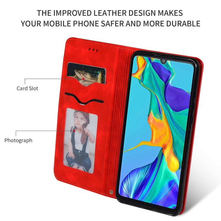 Retro Skin Feel Business Magnetic Horizontal Flip Leather Case for Huawei P30(Red)