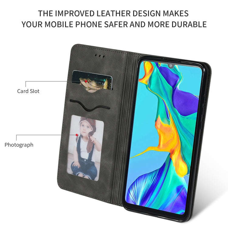 Retro Skin Feel Business Magnetic Horizontal Flip Leather Case for Huawei P30(Dark Gray)
