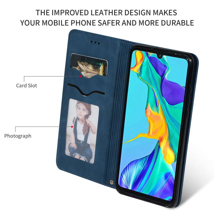 Retro Skin Feel Business Magnetic Horizontal Flip Leather Case for Huawei P30(Navy Blue)