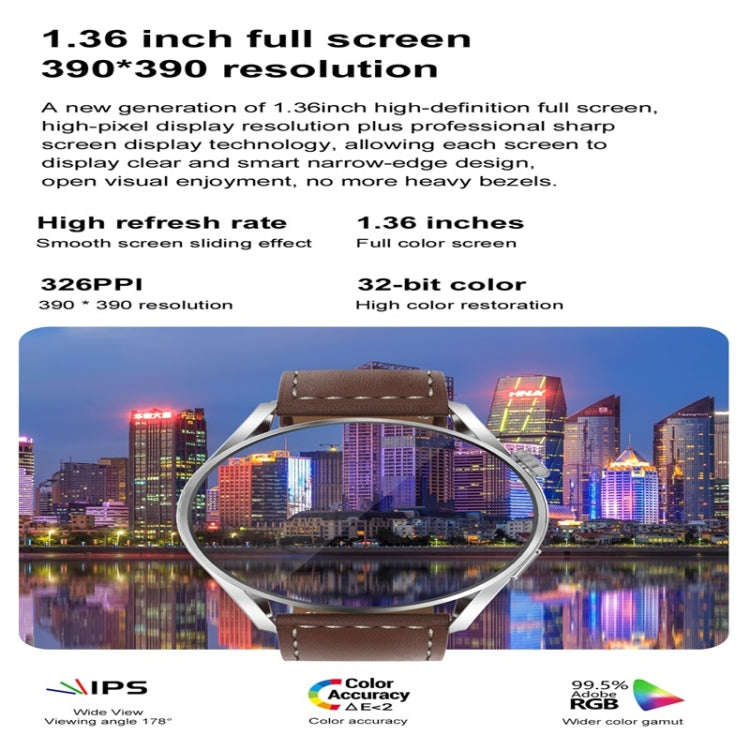 DT3pro 1.36 inch Color Screen Smart Watch, IP67 Waterproof,Leather Watchband,Support Bluetooth Ca...