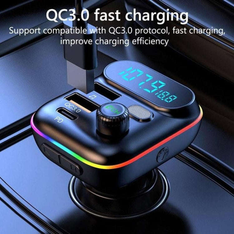 T70 Car MP3 Player FM Transmitter with Bluetooth USB Car Mobile Charger QC3.0 Quick Charge U Disk...