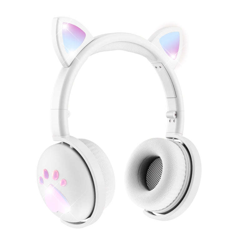 BK9 HiFi 7.1 Surround Sound Cat Claw Luminous Cat Ear Bluetooth Gaming Headset with Mic(White)