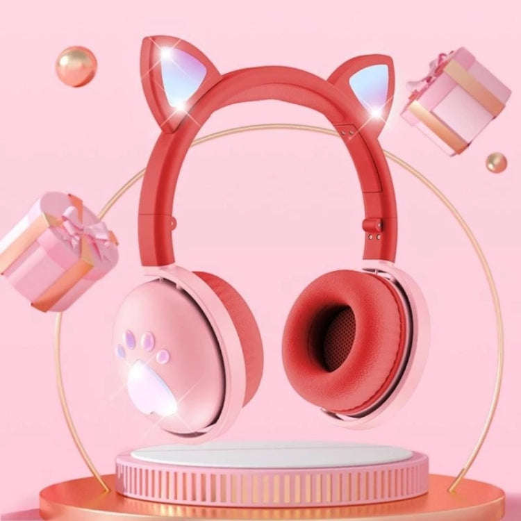 BK9 HiFi 7.1 Surround Sound Cat Claw Luminous Cat Ear Bluetooth Gaming Headset with Mic(Red)