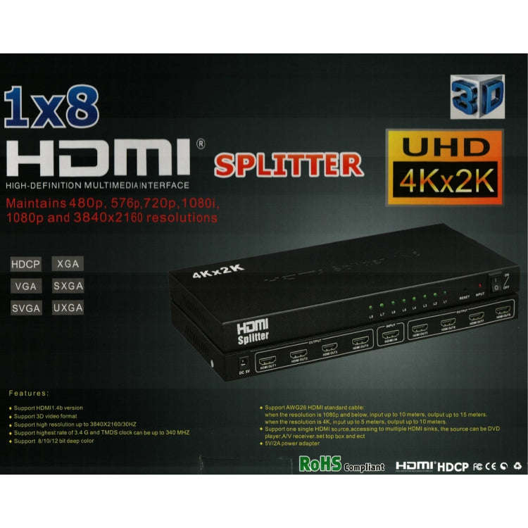 1 x 8 4K x 2K 3840*2160/30HZ HDMI Splitter