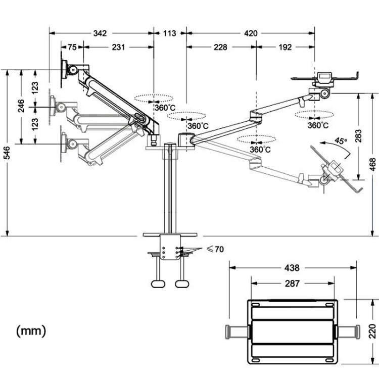 OL-3S Aluminum Height Adjustable Desktop Computer Stand for 17-32 inch and 12-17 inch Monitor(Sil...