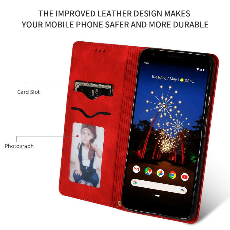 Retro Skin Feel Business Magnetic Horizontal Flip Leather Case for Google Pixel 3A XL(Red)