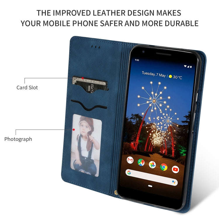 Retro Skin Feel Business Magnetic Horizontal Flip Leather Case for Google Pixel 3A XL(Navy Blue)