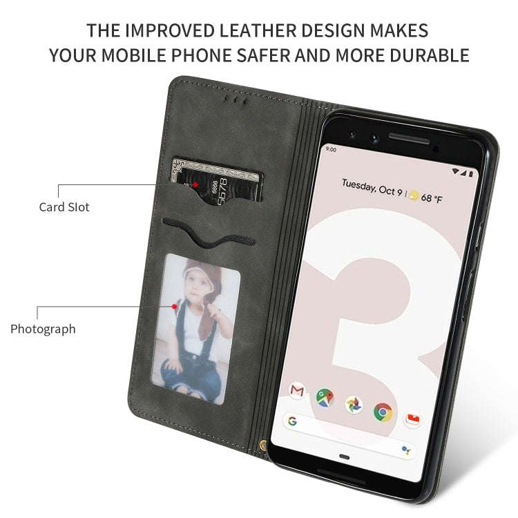Retro Skin Feel Business Magnetic Horizontal Flip Leather Case for Google Pixel 3(Dark Gray)