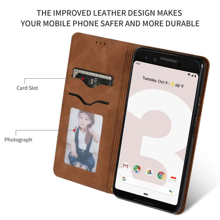 Retro Skin Feel Business Magnetic Horizontal Flip Leather Case for Google Pixel 3(Brown)