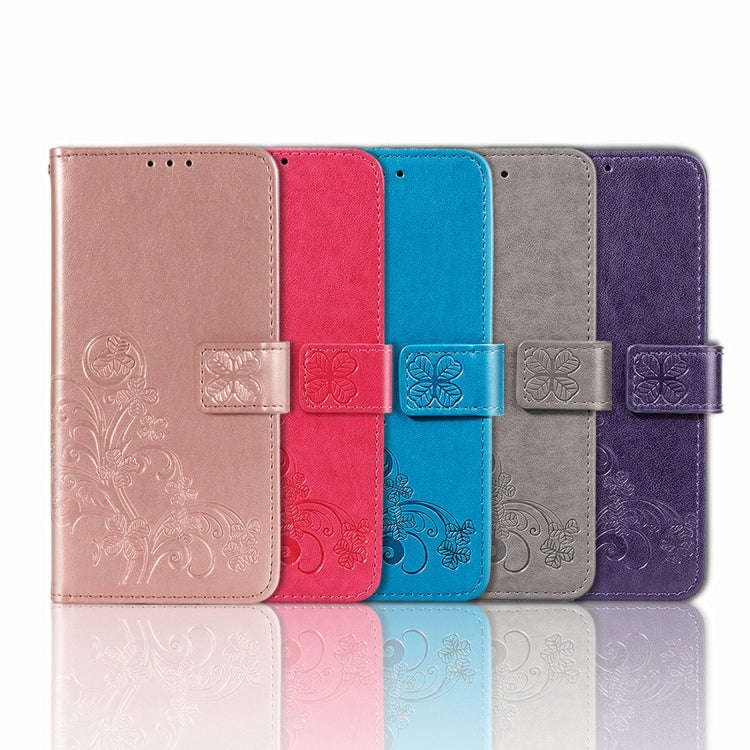 For TCL 10 SE Four-leaf Clasp Embossed Buckle Mobile Phone Protection Leather Case(Purple)