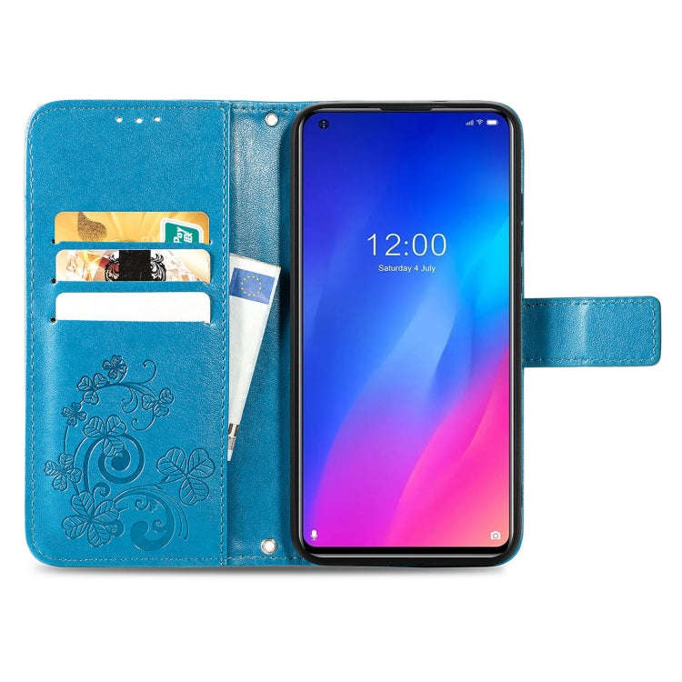 For Doogee N30 Four-leaf Clasp Embossed Buckle Mobile Phone Protection Leather Case(Blue)