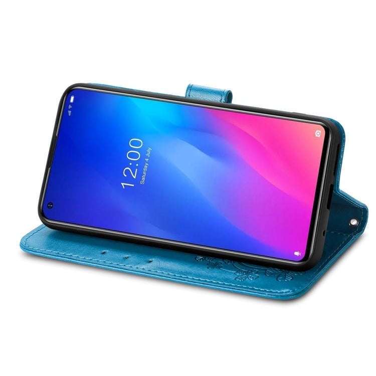 For Doogee N30 Four-leaf Clasp Embossed Buckle Mobile Phone Protection Leather Case(Blue)