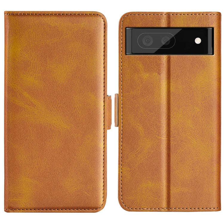 For Google Pixel 6a Dual-side Magnetic Buckle Leather Phone Case(Yellow)