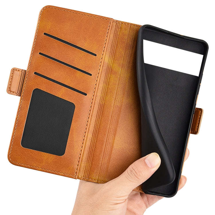 For Google Pixel 6a Dual-side Magnetic Buckle Leather Phone Case(Yellow)
