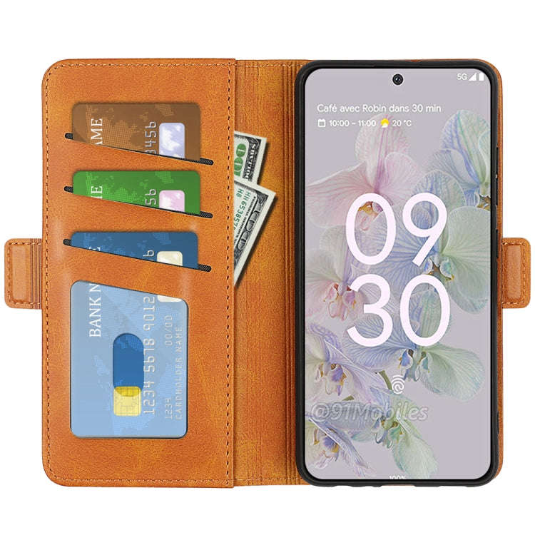 For Google Pixel 6a Dual-side Magnetic Buckle Leather Phone Case(Yellow)