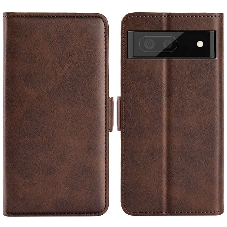 For Google Pixel 6a Dual-side Magnetic Buckle Leather Phone Case(Brown)