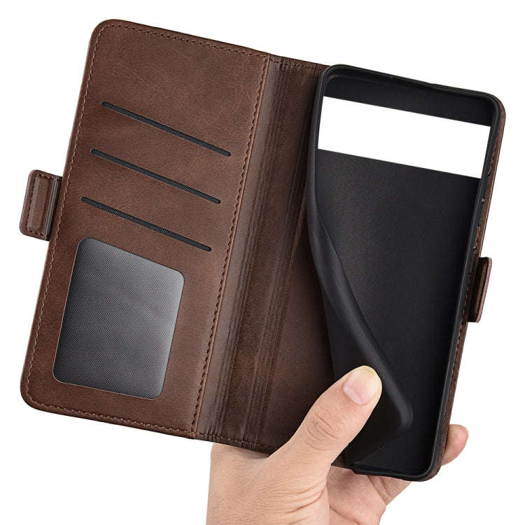 For Google Pixel 6a Dual-side Magnetic Buckle Leather Phone Case(Brown)
