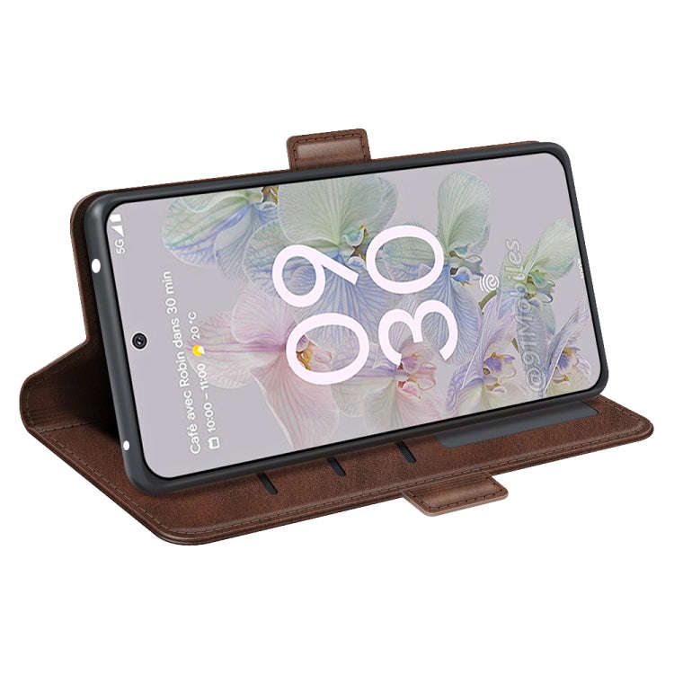 For Google Pixel 6a Dual-side Magnetic Buckle Leather Phone Case(Brown)