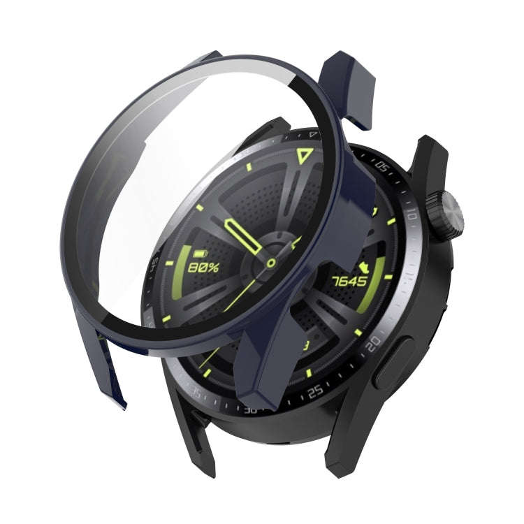For Huawe Watch GT 3 46mm Shockproof PC Case with Tempered Glass Film(Ink Blue)