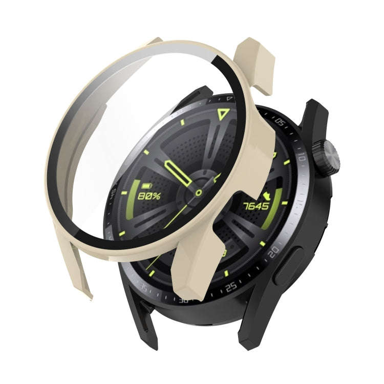 For Huawe Watch GT 3 42mm Shockproof PC Case with Tempered Glass Film(Rice White)