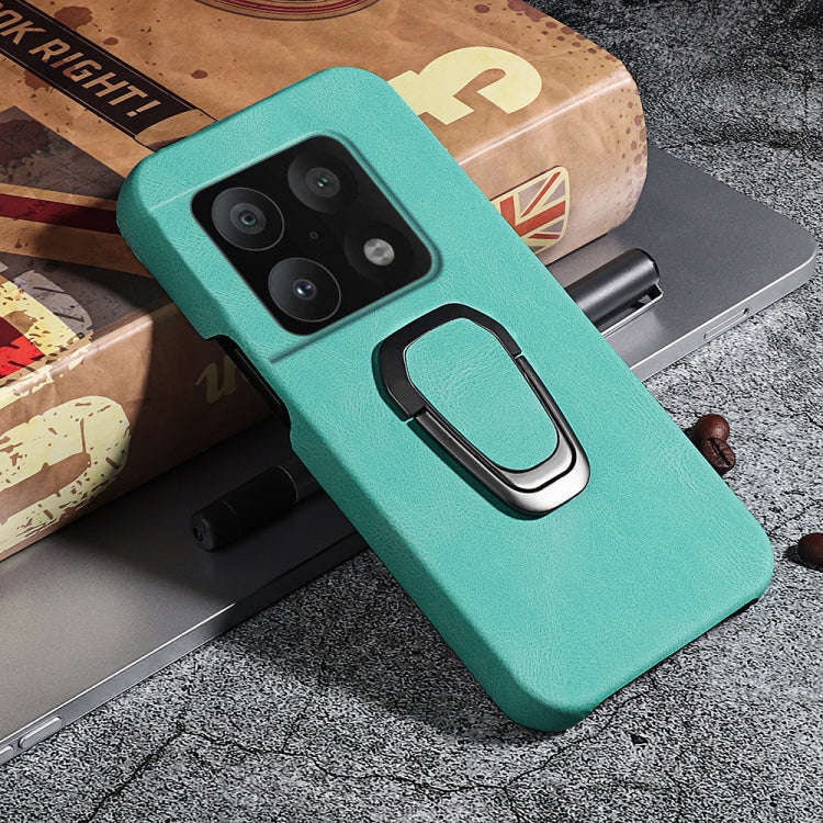 For OnePlus 10 Pro Ring Holder PU Phone Case(Mint Green)