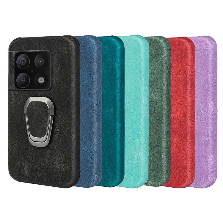 For OnePlus 10 Pro Ring Holder PU Phone Case(Mint Green)