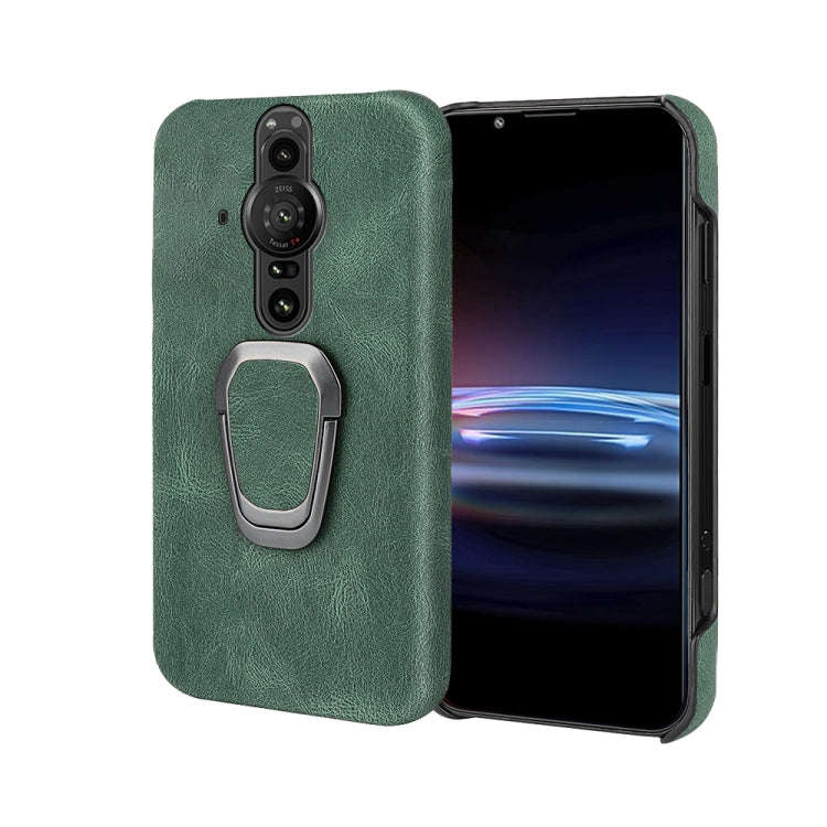 For Sony Xperia Pro-I Ring Holder PU Phone Case(Dark Green)