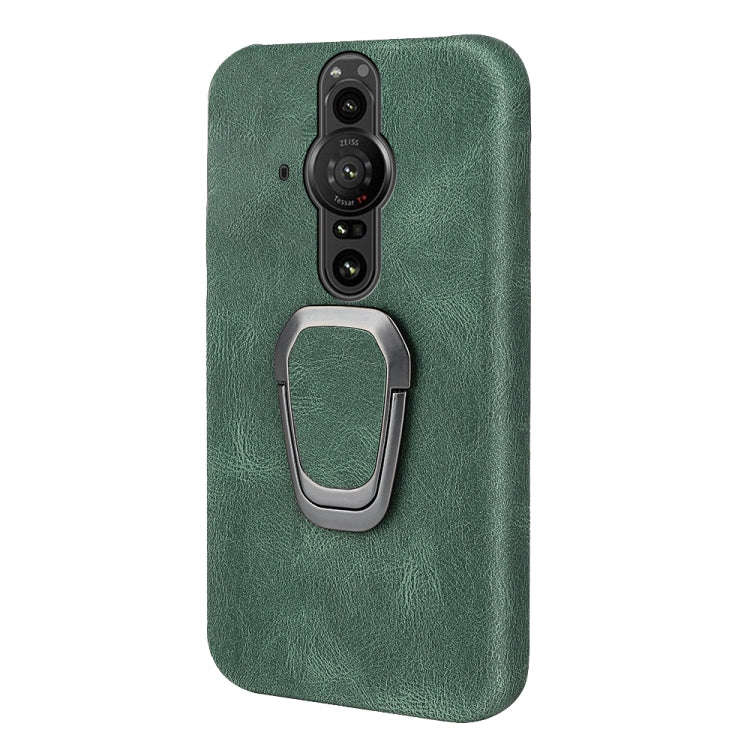 For Sony Xperia Pro-I Ring Holder PU Phone Case(Dark Green)