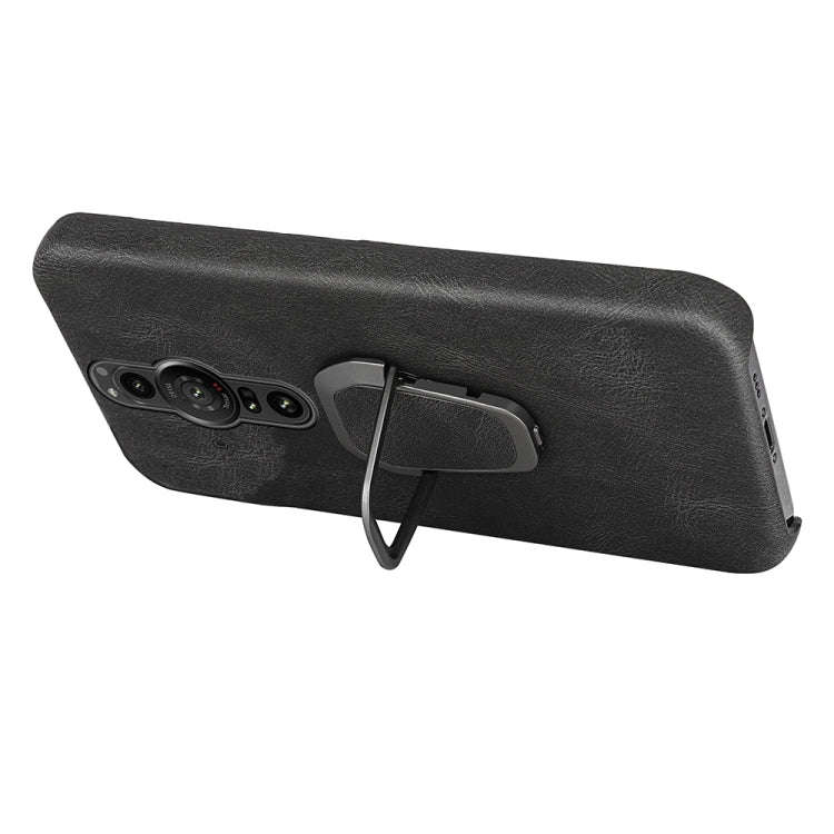 For Sony Xperia Pro-I Ring Holder PU Phone Case(Dark Green)